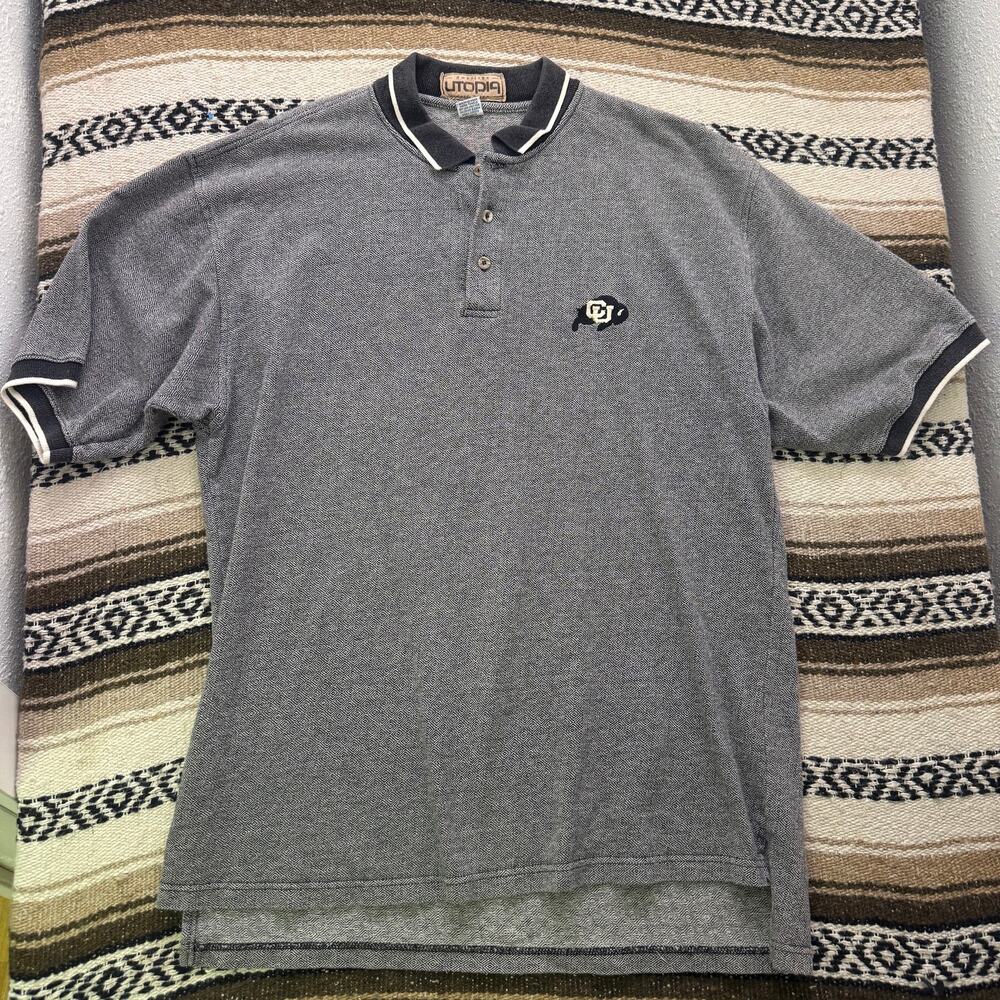 Men's Vintage 90's CU Buffs Colorado Buffaloes Gray Black Polo Shirt Sz 2XL XXL
